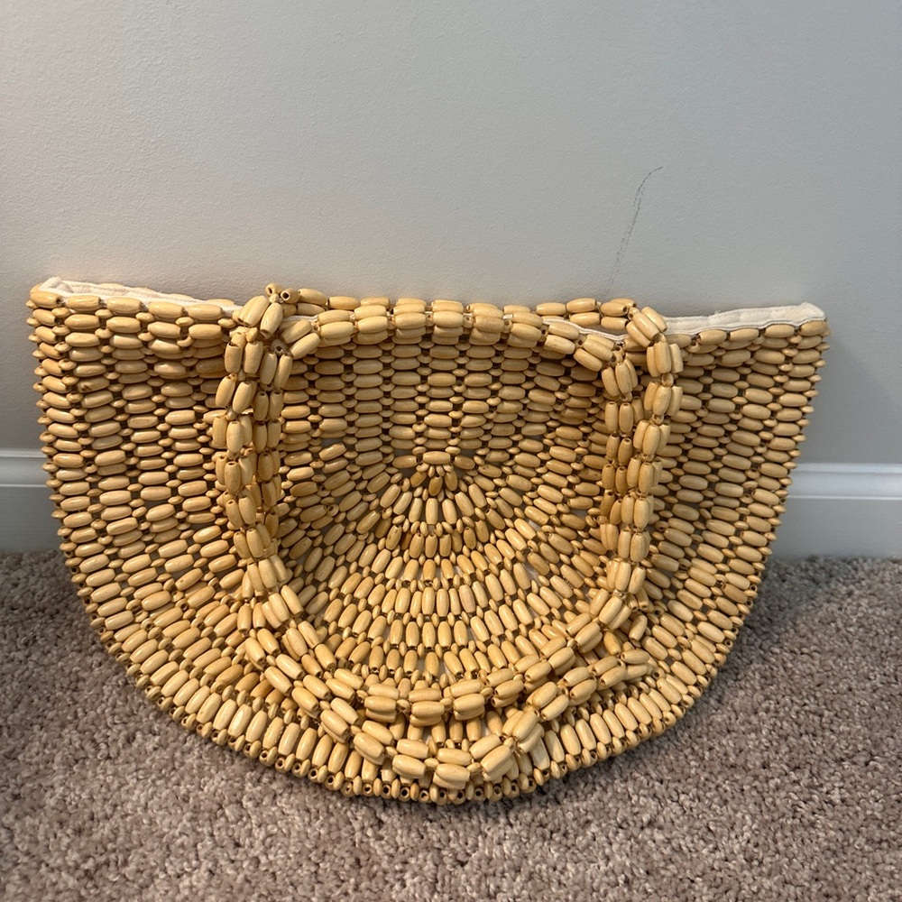 Rachel Ashwell- Handcrafted Beaded Half-Moon Tote — Natural Beige - Picture 2 of 3